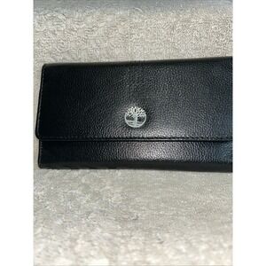 Timberland Black‎ Leather Wallet Trifold Clutch Zip Around